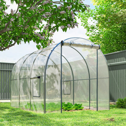 Polytunnel Greenhouse, Roll-Up Door, Mesh Window, 3 x 2 x 2 m, Clear