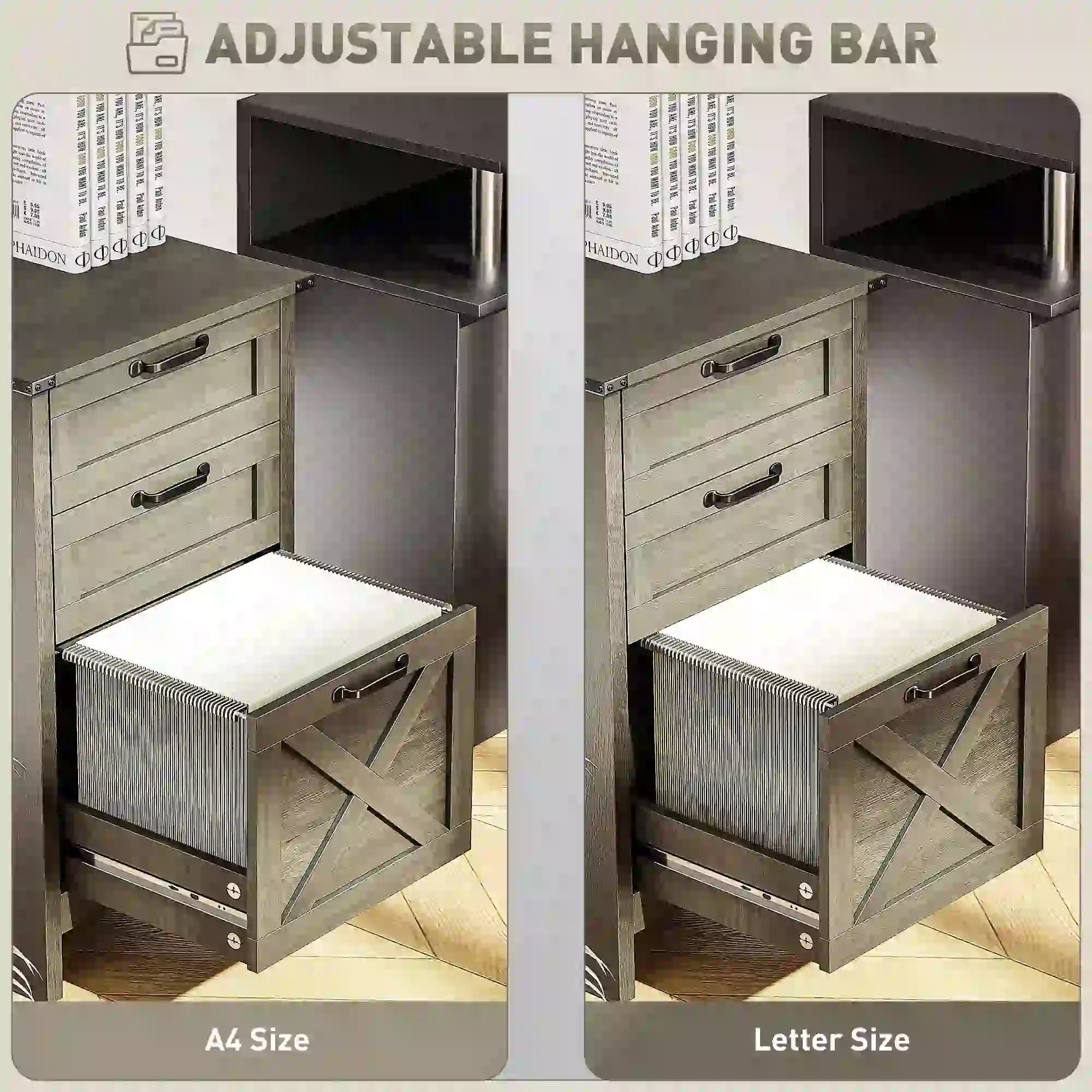 Vertical 3-Drawer Filing Cabinet, Rustic Farmhouse, A4, Letter Size, Grey Wash Office Cabinets & Cupboards at Gallery Canada