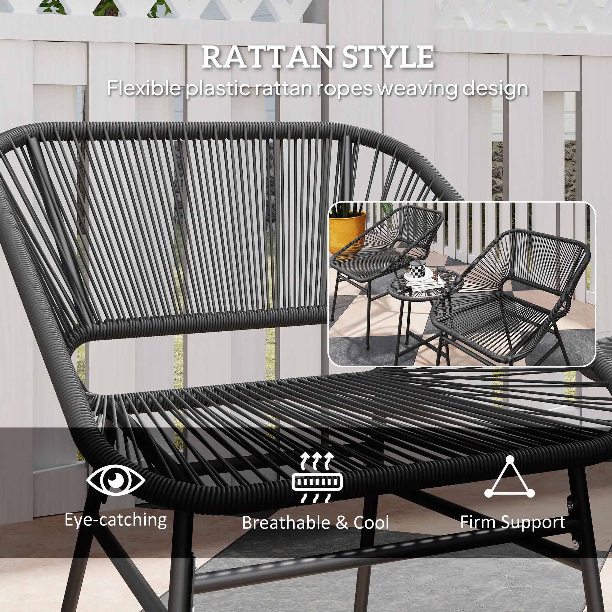 3 Piece Bistro Set, Wicker Patio Furniture, Glass Top Table, Black Bistro Sets at Gallery Canada