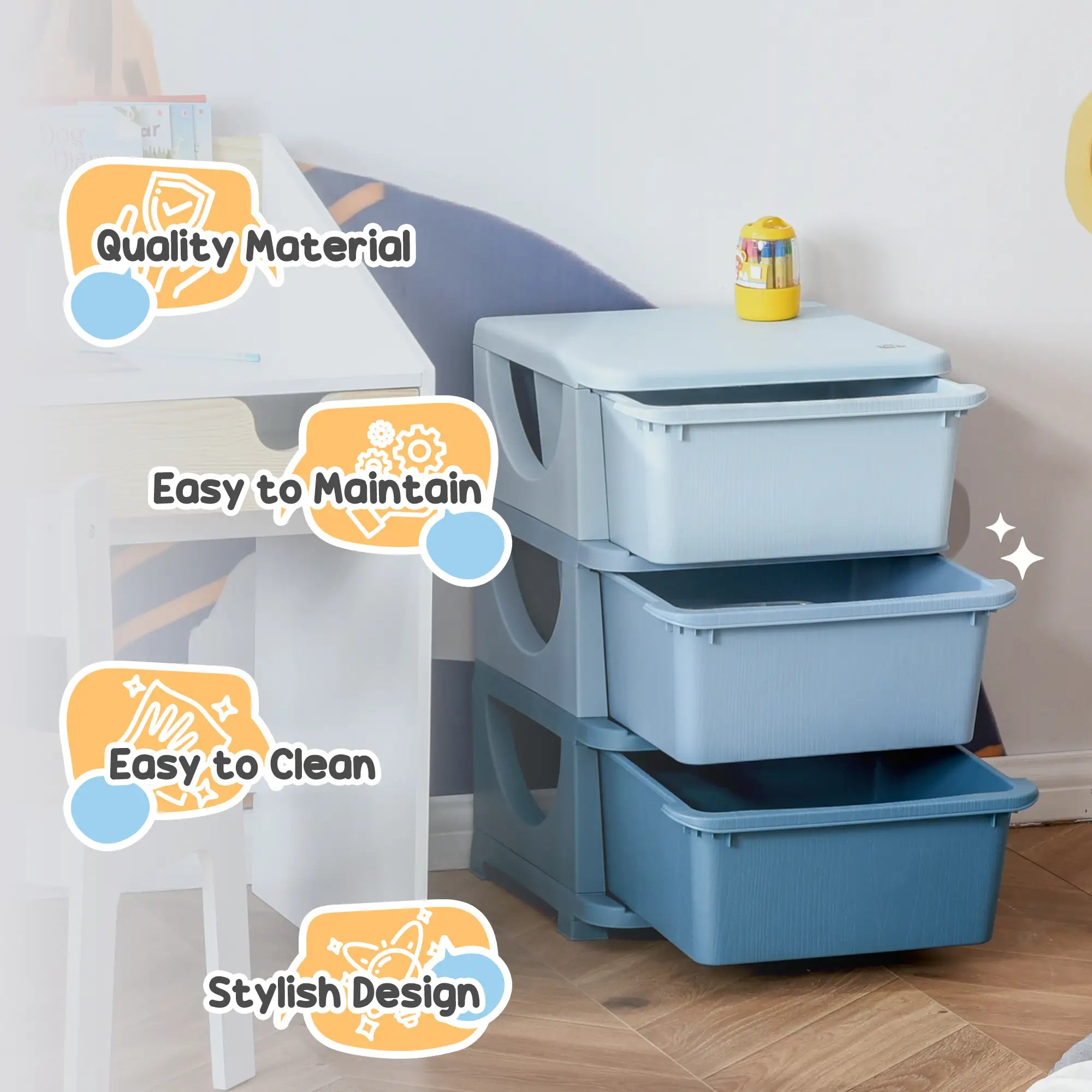 3 Tier Toy Organizer, 3 Plastic Drawers, Blue Baby & Kids Storage at Gallery Canada