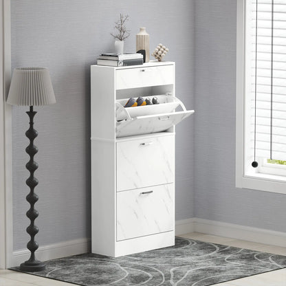3 Flip Drawer Shoe Cabinet, Marble-Effect Narrow, White Shoe Storage Cabinets & Racks at Gallery Canada