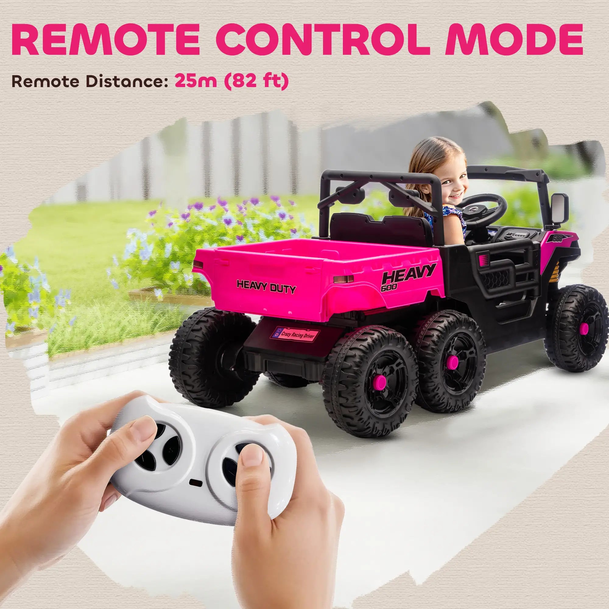 24V 4WD Kids Ride On Truck, 6 Wheels, 2 Seater, Remote, Dump Bed, Pink Electric Toy Cars at Gallery Canada