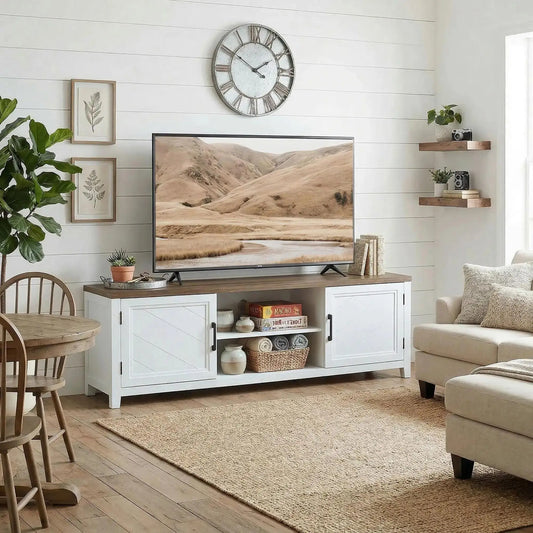 TV Stand For 42 Inch TVs, 2 Shelves 2 Cabinets, White Brown TV Stands White, Brown, Black at Gallery Canada