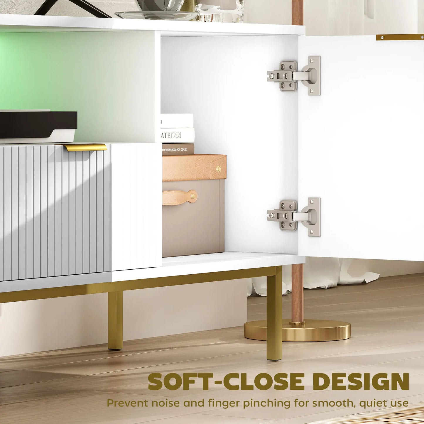 TV Console For 40 Inch TVs, Entertainment Center With RGB LED Lights, White TV Stands at Gallery Canada