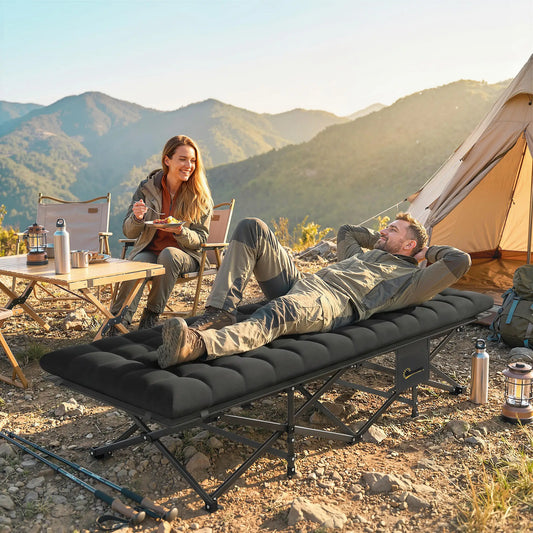 32" Extra Wide Folding Camping Cot, Soft Pad, Non-Slip Feet, Carry Bag, Black Camping Cots Black at Gallery Canada