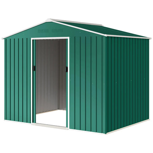 8' x 6' Metal Outdoor Storage Shed, Lockable Sliding Doors, Green