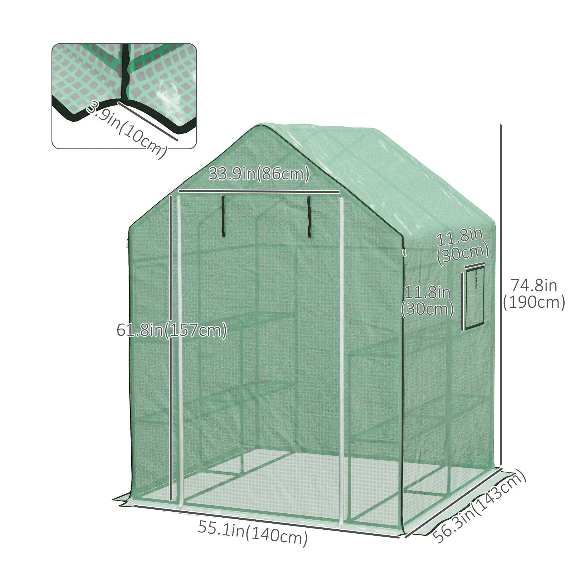 4.6' x 4.7' x 6.2' Walk-in Greenhouse, 3 Tier 8 Shelves, Reinforced PE Cover, Green Walk In Greenhouses at Gallery Canada