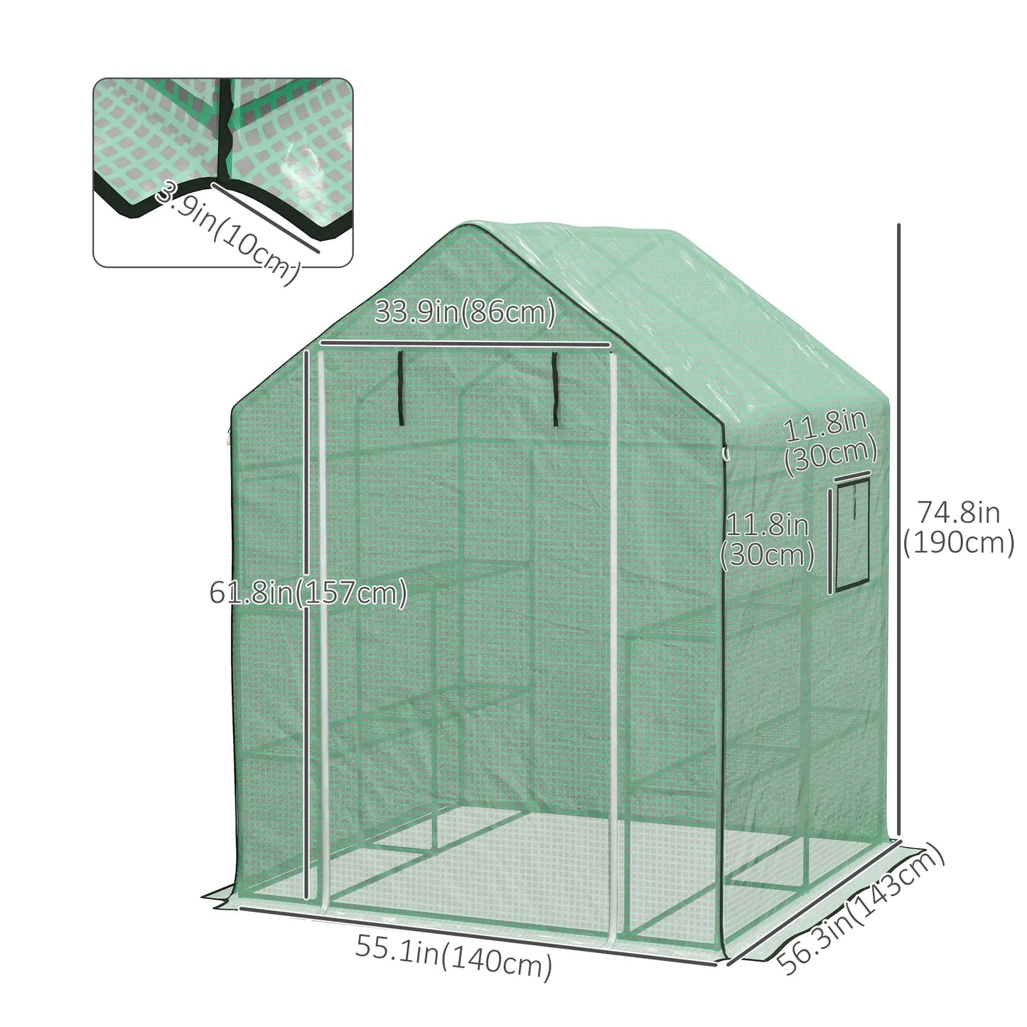 4.6' x 4.7' x 6.2' Walk-in Greenhouse, 3 Tier 8 Shelves, Reinforced PE Cover, Green Walk In Greenhouses at Gallery Canada