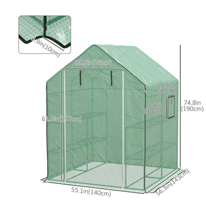 4.6' x 4.7' x 6.2' Walk-in Greenhouse, 3 Tier 8 Shelves, Reinforced PE Cover, Green Walk In Greenhouses at Gallery Canada