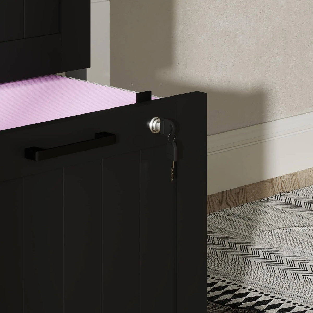 Armoire de classement à 3 tiroirs avec verrou, barres suspendues réglables, noir