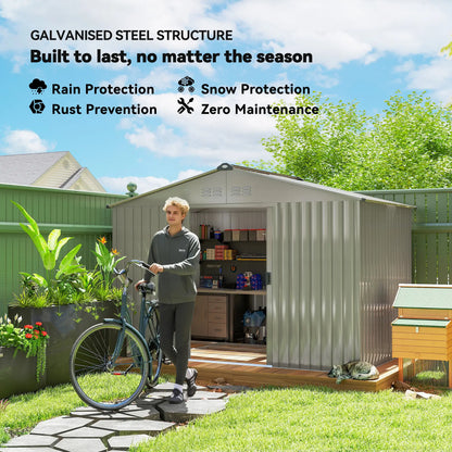 9.1' x 6.4' x 6.3' Garden Storage Shed with Foundation Kit, Double Doors, Grey Sheds at Gallery Canada