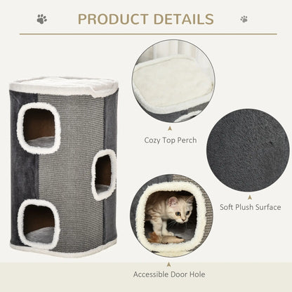 4-Story Cat House, Sisal Scratching Surface, Removable Cushion, 16" x 16" x 29", Grey Cat Houses at Gallery Canada
