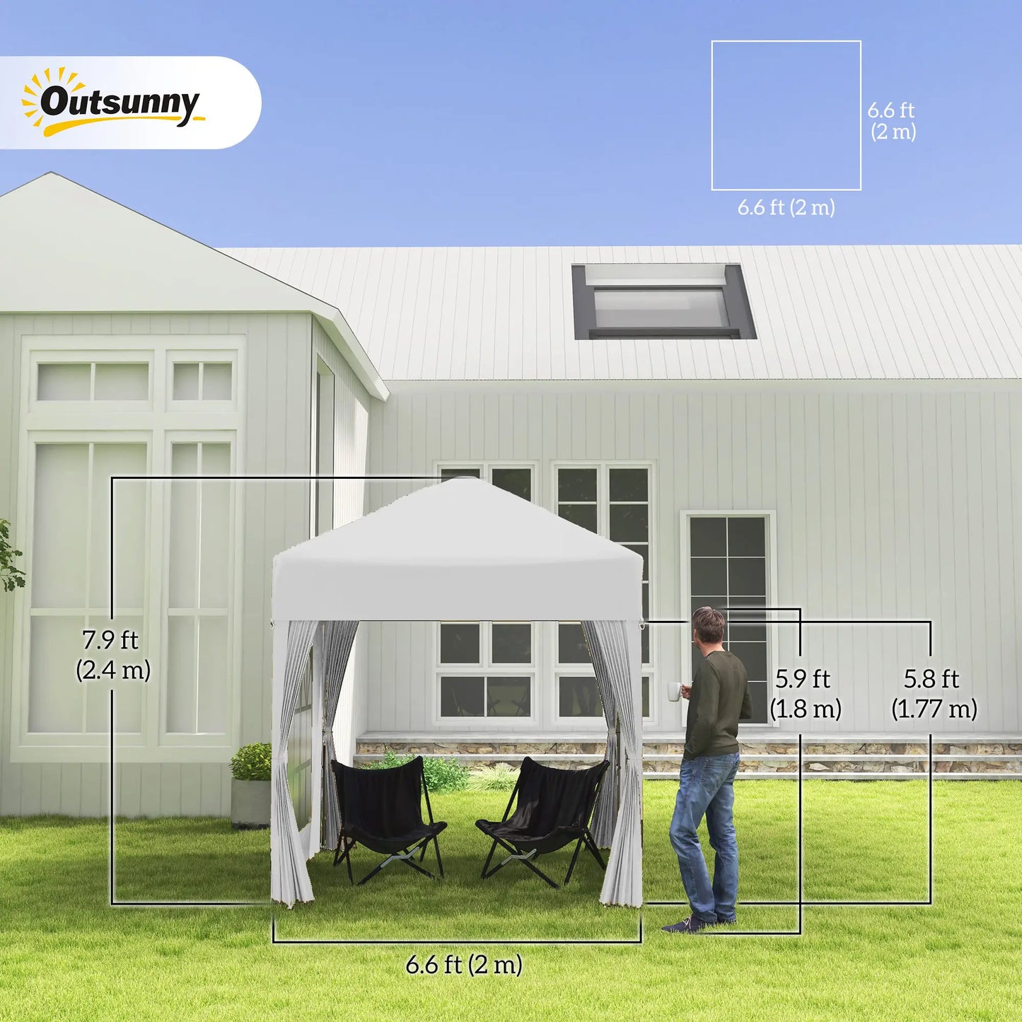 6.6'x6.6' Pop Up Canopy Tent, Instant Sun Shelter, White Pop Up Canopies at Gallery Canada