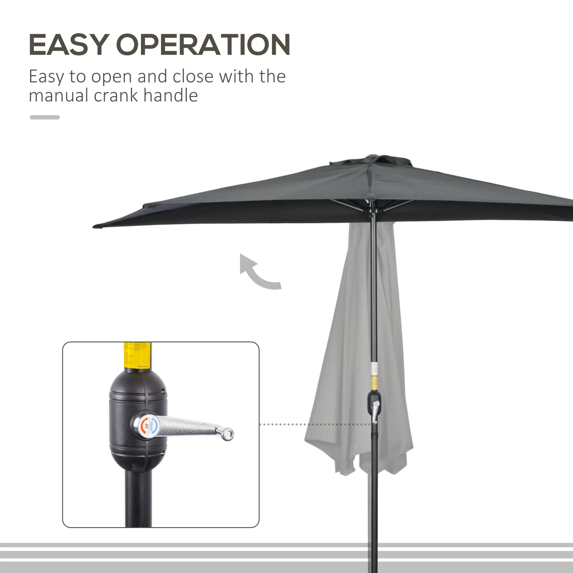 9.8ft Half Umbrella, Semi Round Patio Parasol, Crank Handle, Top Vent, Black Sun Umbrellas at Gallery Canada