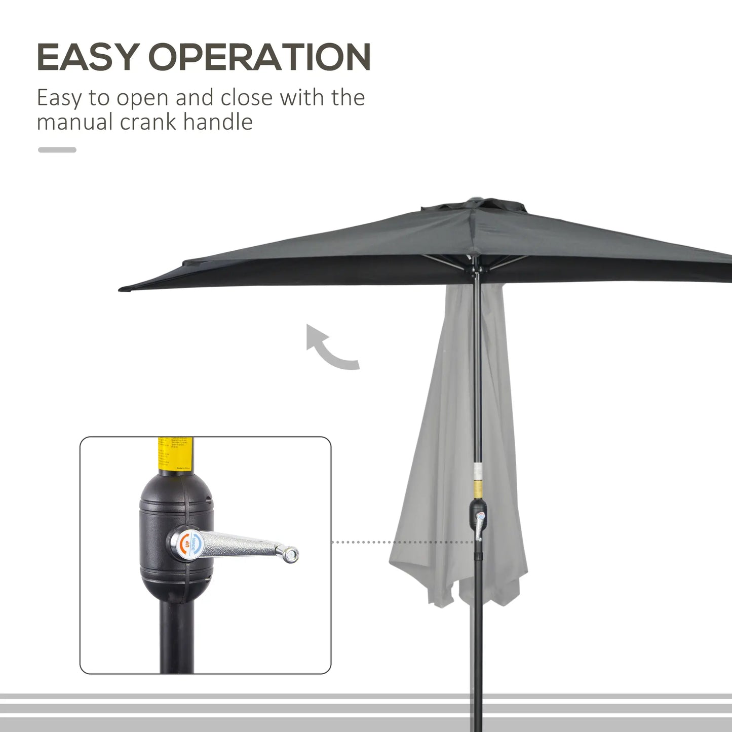 9.8ft Half Umbrella, Semi Round Patio Parasol, Crank Handle, Top Vent, Black Sun Umbrellas at Gallery Canada
