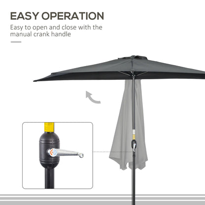 9.8ft Half Umbrella, Semi Round Patio Parasol, Crank Handle, Top Vent, Black Sun Umbrellas at Gallery Canada