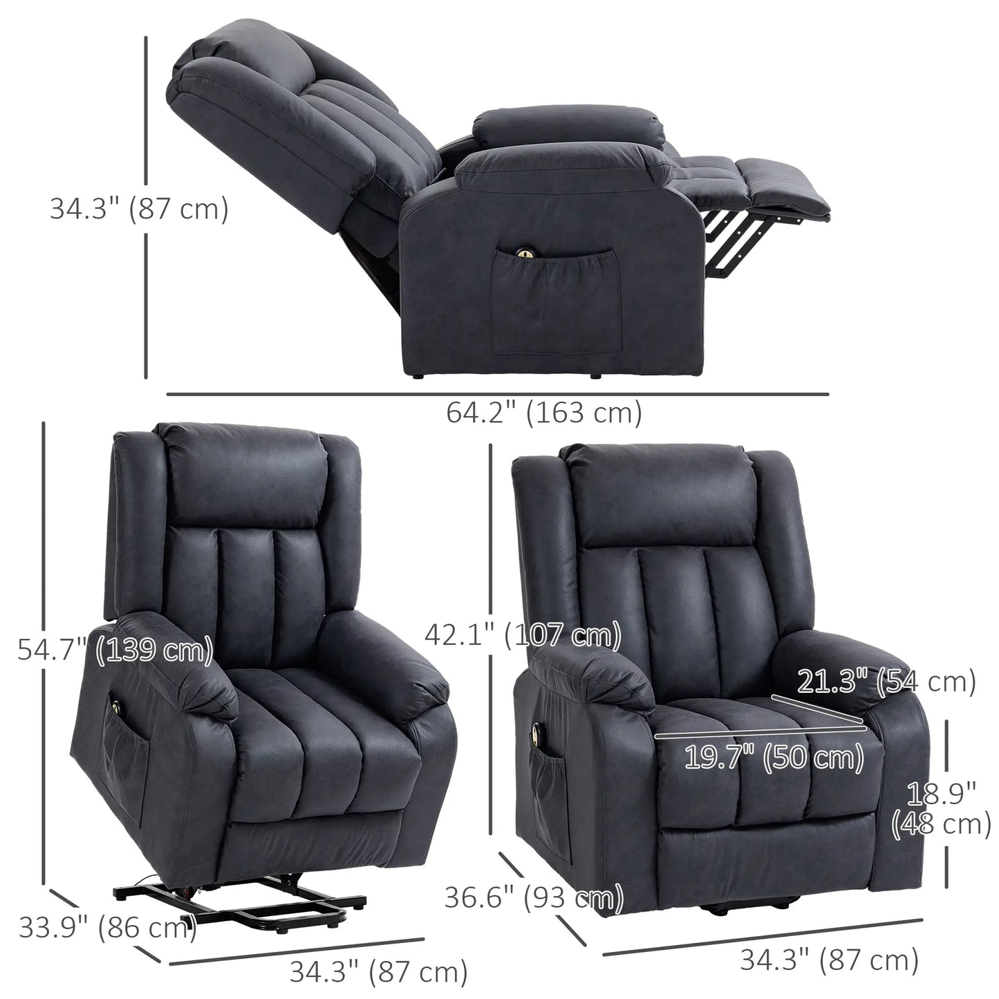 Electric Recliner Chair, Microfibre Upholstery, Remote, Charcoal Grey Electric Power Lift Chairs at Gallery Canada