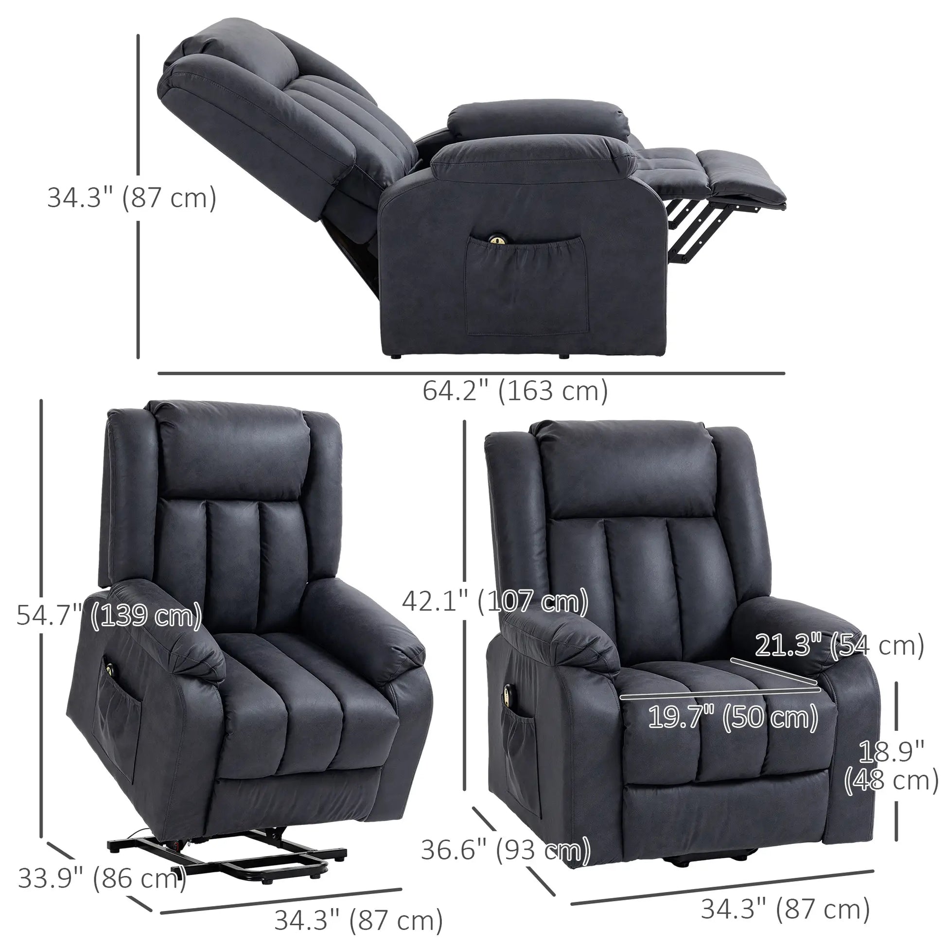 Electric Recliner Chair, Microfibre Upholstery, Remote, Charcoal Grey Electric Power Lift Chairs at Gallery Canada