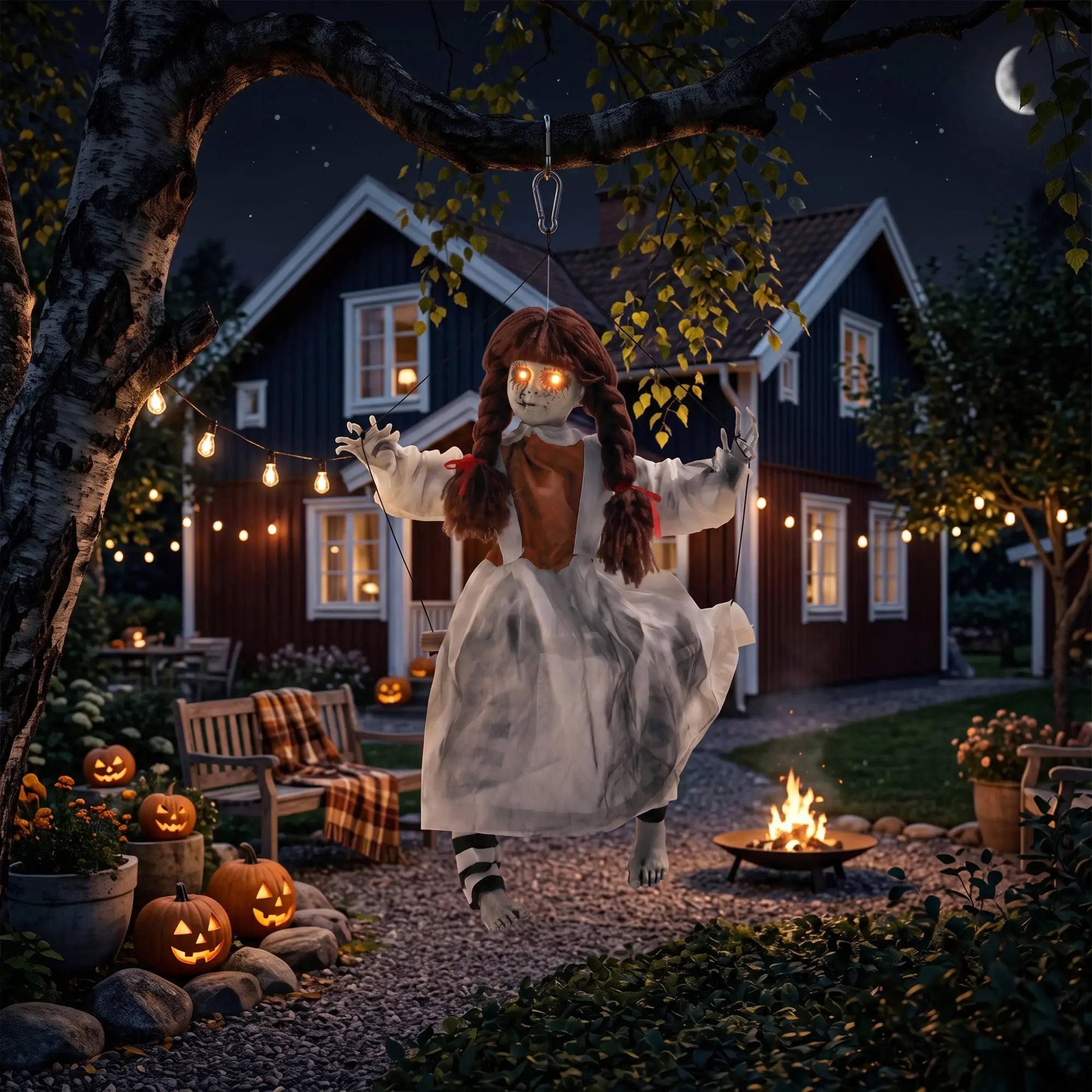 Halloween Animated Creepy Girl Swing, Light-Up Eyes, Sound Halloween Decorations at Gallery Canada