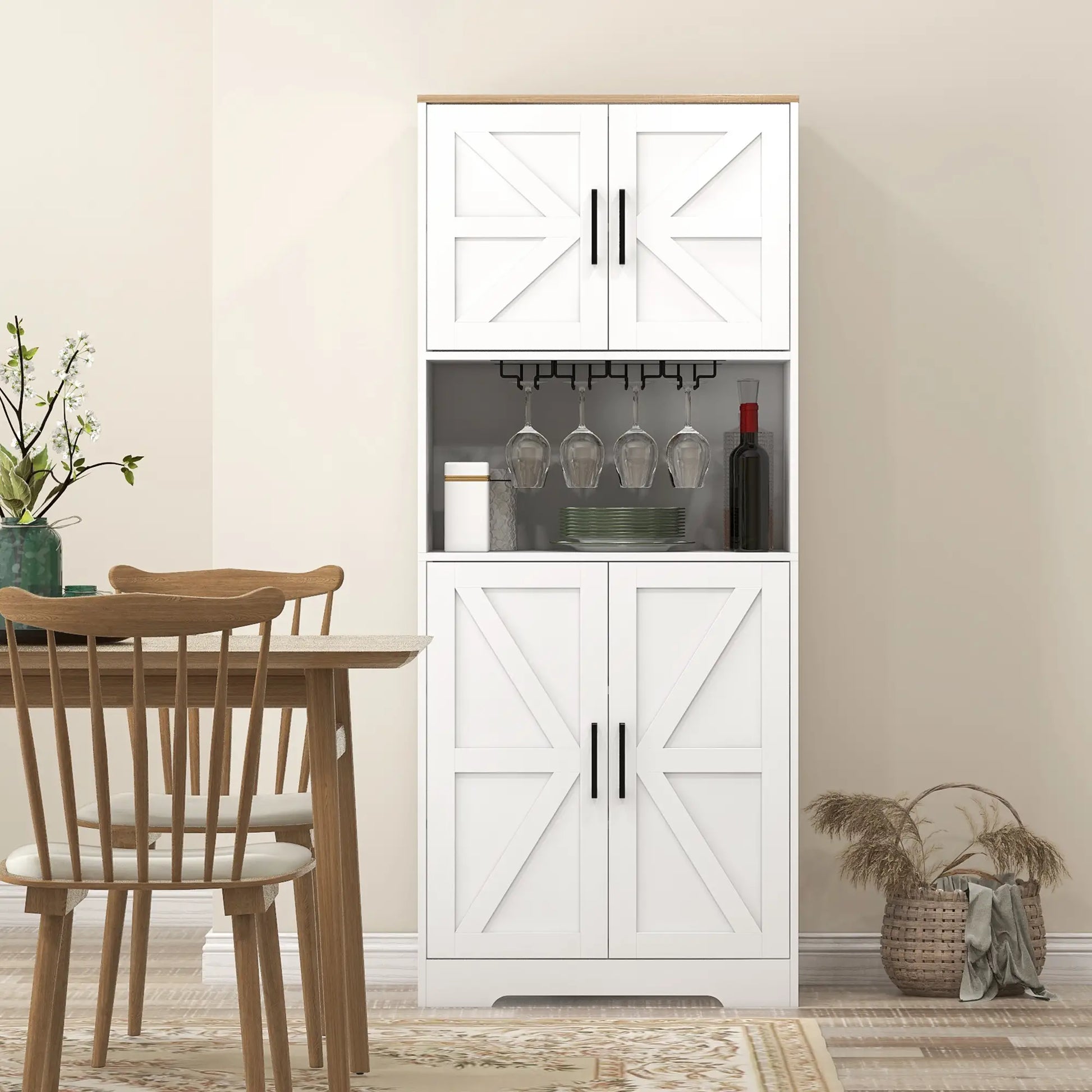 Farmhouse Kitchen Pantry, 68" Freestanding Cabinet, White Kitchen Pantry Cabinets at Gallery Canada