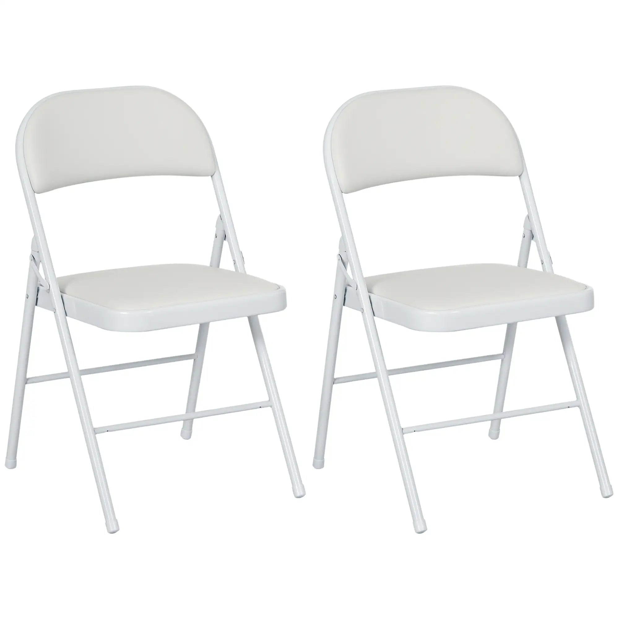Set of 2 Metal Foldable Chairs, PU Leather Padded, White Bar Stools at Gallery Canada