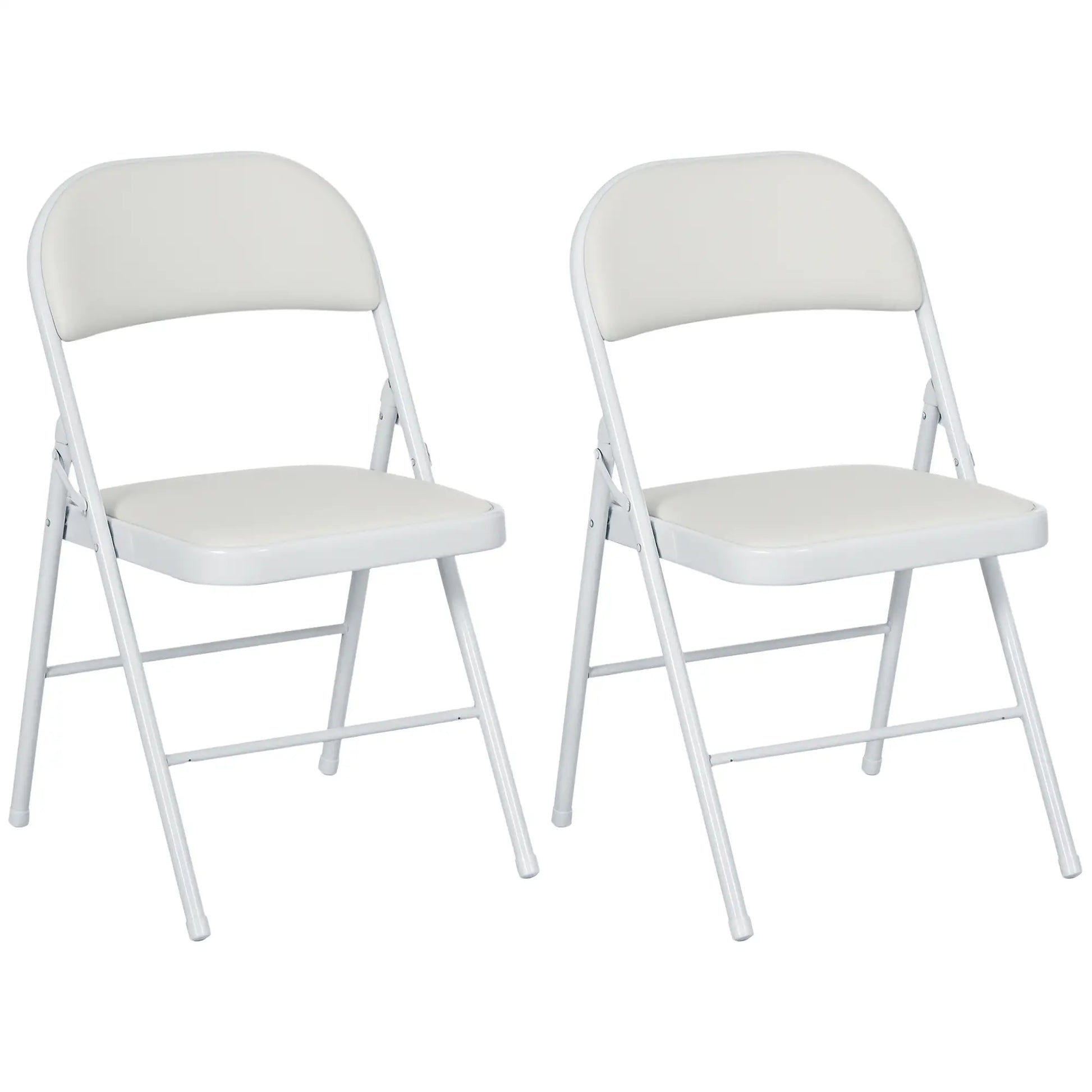 Set of 2 Metal Foldable Chairs, PU Leather Padded, White Bar Stools at Gallery Canada