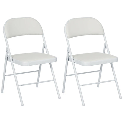Set of 2 Metal Foldable Chairs, PU Leather Padded, White Bar Stools at Gallery Canada