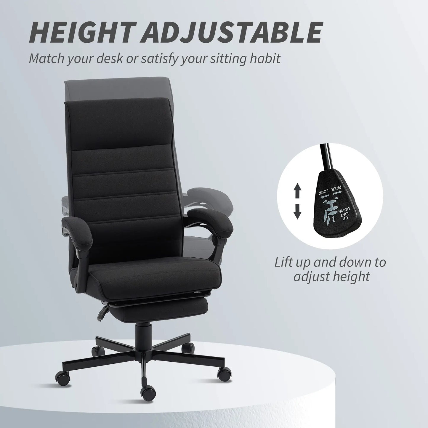 High Back Swivel Recliner Chair, Adjustable Height, Footrest, Armrest, Black Office Chairs at Gallery Canada