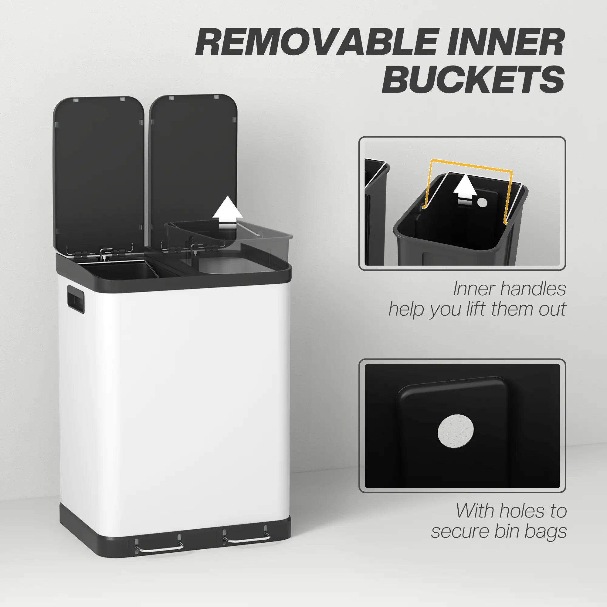Kitchen Garbage Bin, 2 x 7.9 Gal, Soft-Close With Removable Buckets, White Small Kitchen Appliances at Gallery Canada
