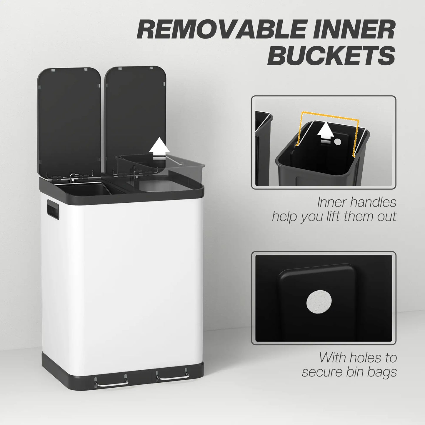 Kitchen Garbage Bin, 2 x 7.9 Gal, Soft-Close With Removable Buckets, White Small Kitchen Appliances at Gallery Canada