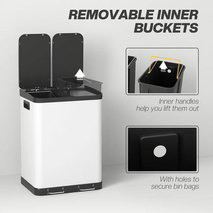Kitchen Garbage Bin, 2 x 7.9 Gal, Soft-Close With Removable Buckets, White Small Kitchen Appliances at Gallery Canada