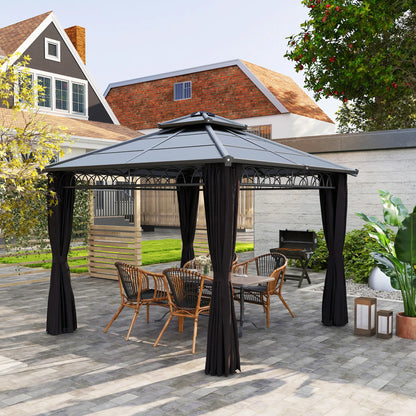 9' x 10' Hardtop Gazebo With Steel Frame, Nettings, Curtains, Black Gazebos at Gallery Canada
