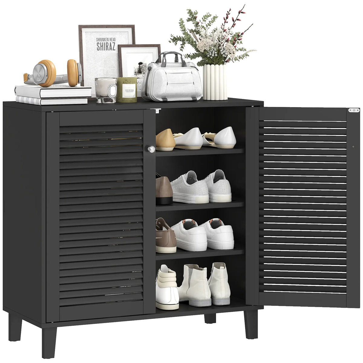 Shoe Cabinet with Adjustable Shelves, 2 Doors, Black Shoe Storage Cabinets & Racks at Gallery Canada