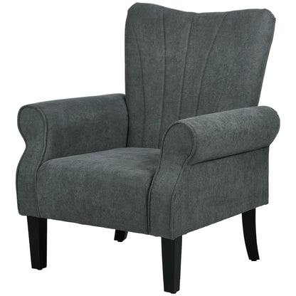 Modern Fabric Armchair, Wood Legs, Living Room, Bedroom, Dark Grey Accent Chairs Dark Grey at Gallery Canada