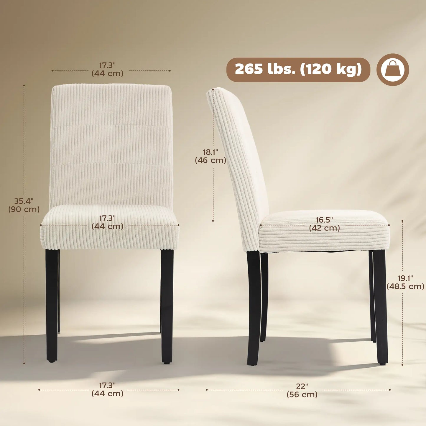 Modern Dining Chairs Set of 4, Rubberwood Legs, Padded Seat, Beige