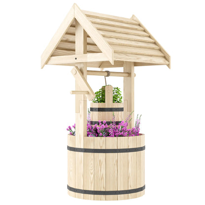 Wood Wishing Well Planter With Hanging Bucket, Natural Water Fountains at Gallery Canada