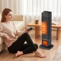 Chauffage électrique céramique 1500W, effet flamme, thermostat, oscillation, minuterie