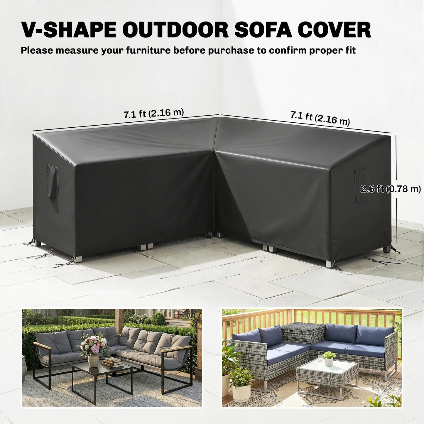 V-Shaped Patio Furniture Cover, Waterproof, 85" x 85", Black Patio Furniture Covers at Gallery Canada