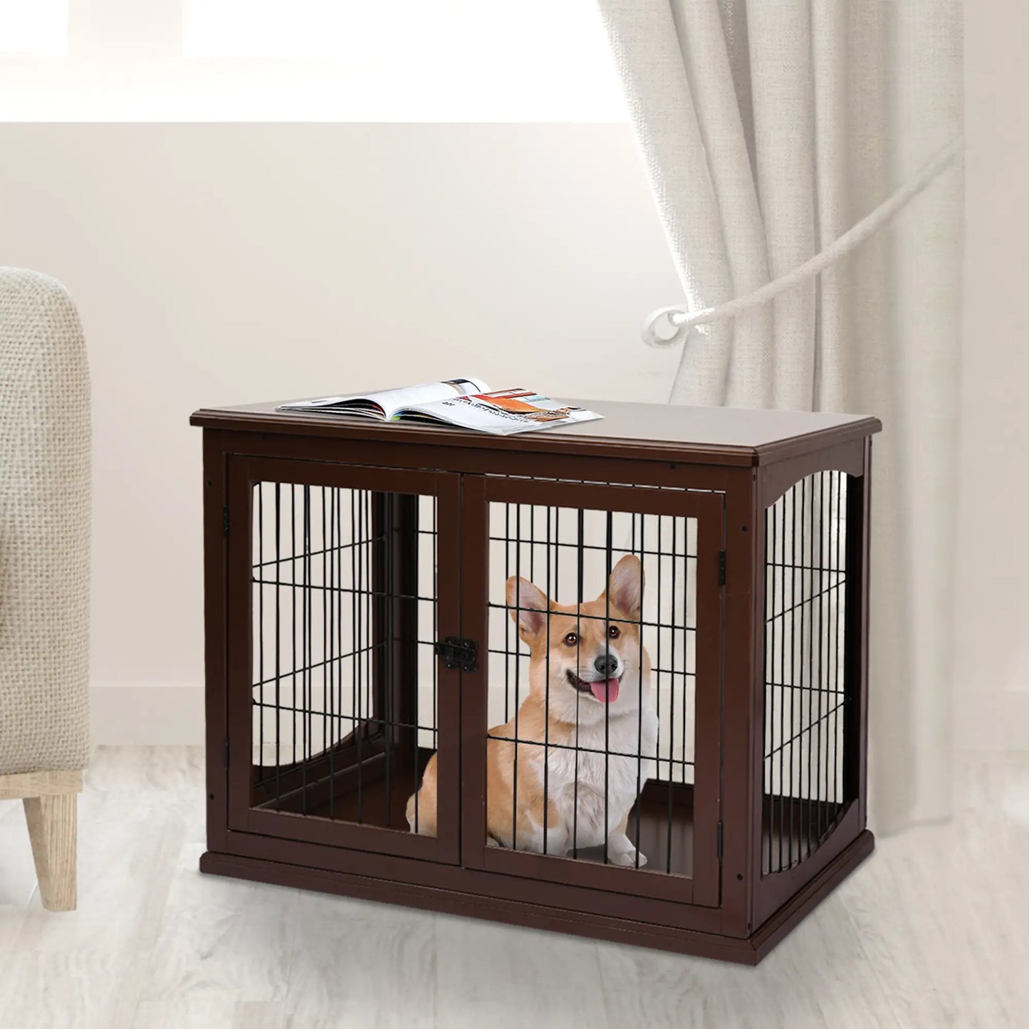 26" Wooden Dog Cage, Double Door, Modern Design, Brown Houses, Kennels & Pens at Gallery Canada