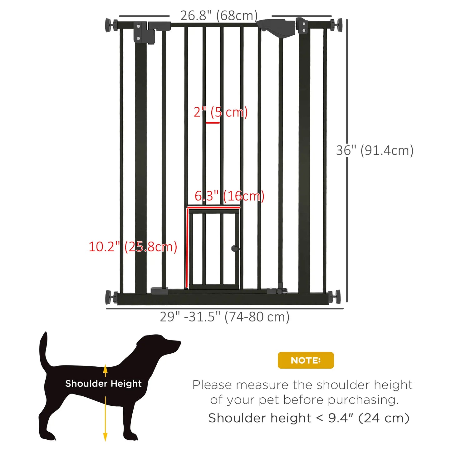 36" Indoor Dog Gate for Doorways, House, Stairs, Black Houses, Kennels & Pens at Gallery Canada