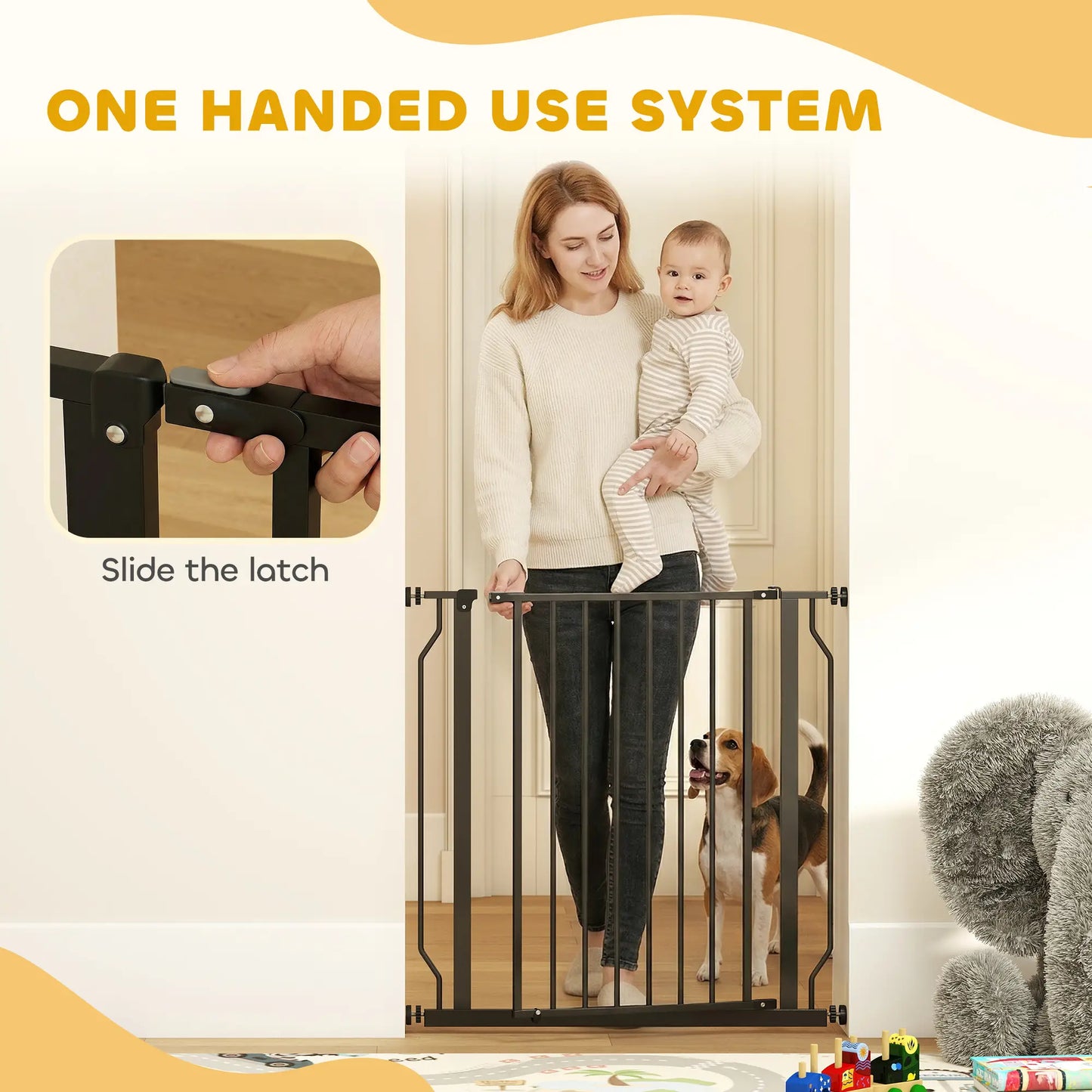 30"-34" Easy Install Pet Gate With Door, Double Lock, Extra Wide, Black Houses, Kennels & Pens at Gallery Canada