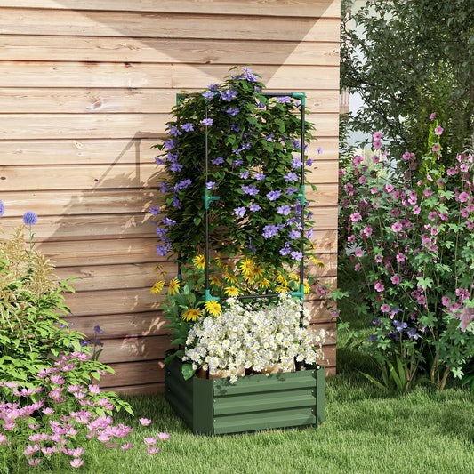 Galvanized Planter Box, Outdoor Raised Garden Bed, 3-Tier Trellis Tomato Cage