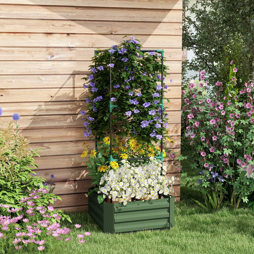 Galvanized Planter Box, Outdoor Raised Garden Bed, 3-Tier Trellis Tomato Cage