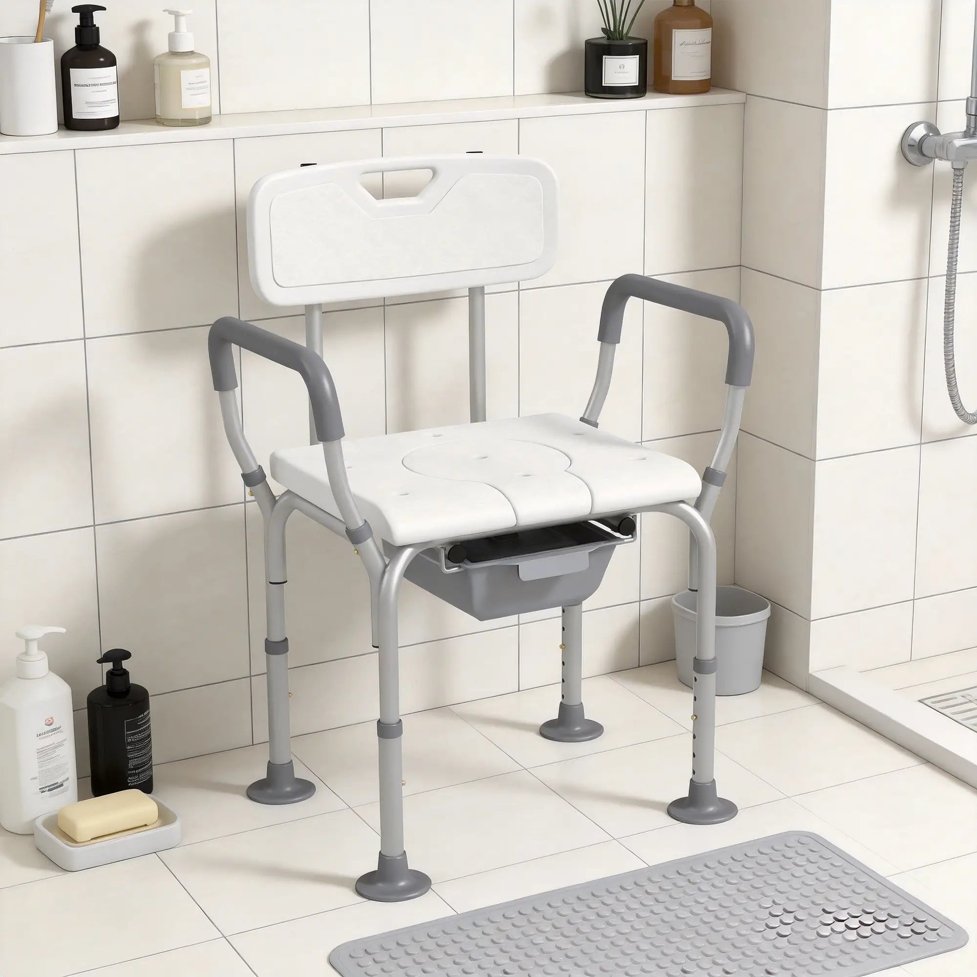 3-in-1 Shower Chair with Back, Adjustable Commode, Raised Toilet Seat Bath Chairs at Gallery Canada