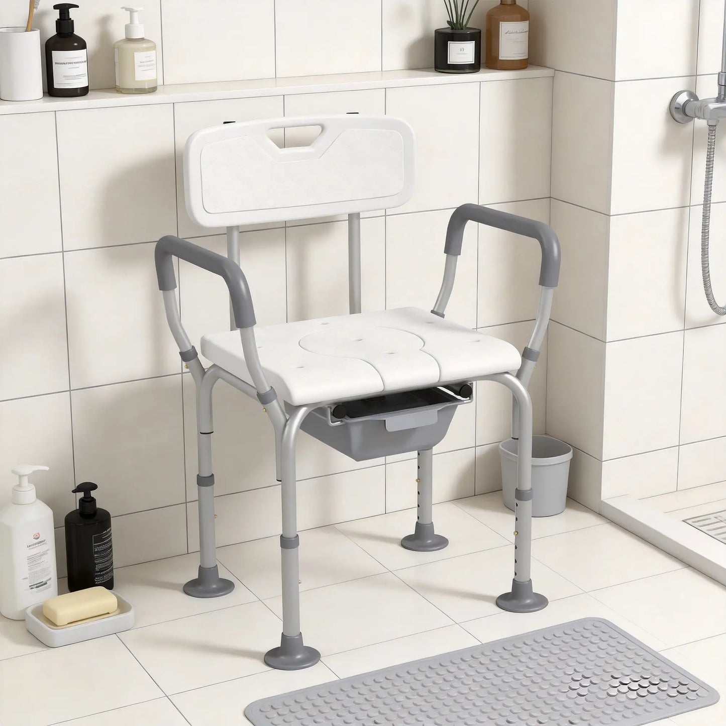 3-in-1 Shower Chair with Back, Adjustable Commode, Raised Toilet Seat Bath Chairs at Gallery Canada