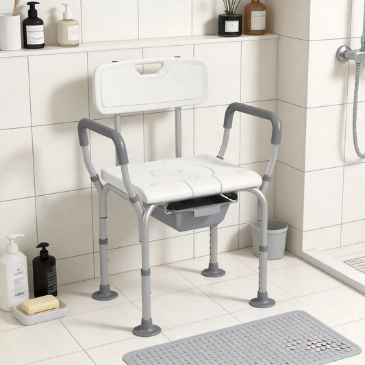3-in-1 Shower Chair with Back, Adjustable Commode, Raised Toilet Seat Bath Chairs White at Gallery Canada