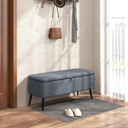 40" Ottoman with Storage, Linen Upholstered Bench, Dark Grey Storage Ottomans & Benches Dark Grey at Gallery Canada