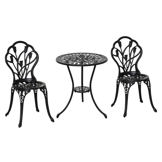 3PC Patio Bistro Set, Cast Aluminum Outdoor Table & Chairs, Black Bistro Sets Black at Gallery Canada