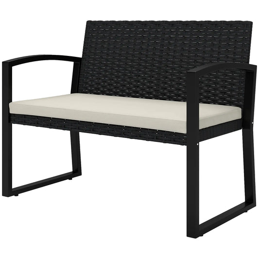 2 Seater Rattan Garden Bench Loveseat, With Cushion And Armrests, Beige Patio Chairs Beige, Black at Gallery Canada