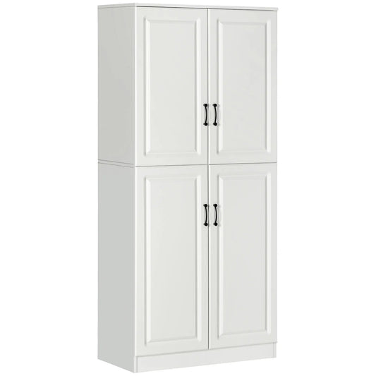 71" Freestanding Kitchen Pantry Cabinet, 4 Doors, Adjustable Shelves, White Kitchen Pantry Cabinets White at Gallery Canada